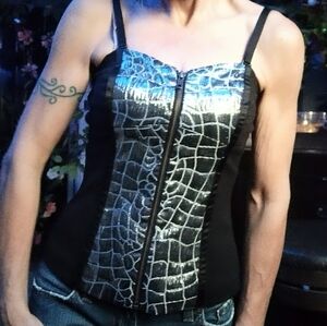 Black/Metallic Silver Alligator Print Corset Top